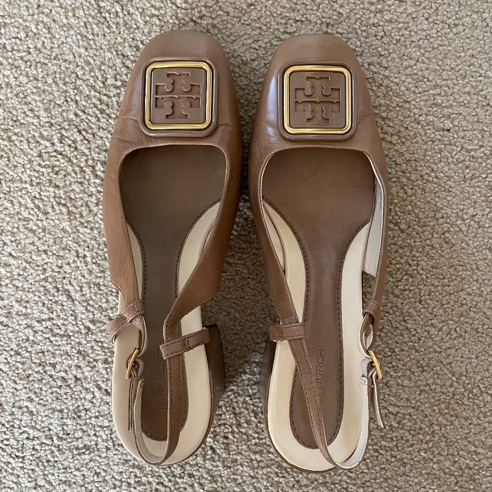 Tory Burch Georgia Bombe Slingback Pump, Almond Flour, Size 8.5 M